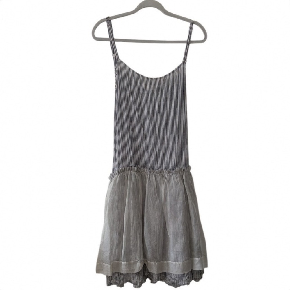 Krista Larson Short Pastry Slip Dress Gray Stripe Silk Organza OSFM New
